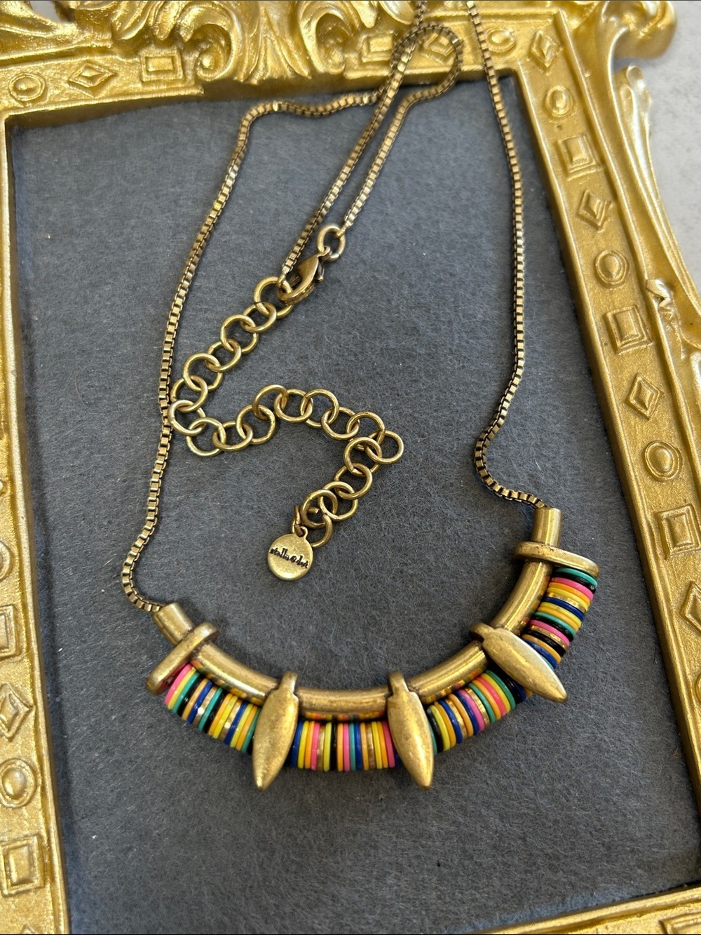 Stella & Dot Wanderer Gold-Tone Multicolor Beaded Crescent Necklace